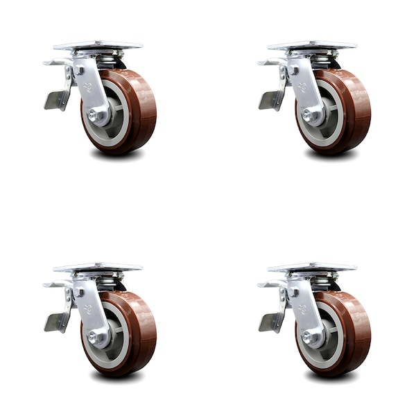 5 Inch Polyurethane Caster Set with Ball Bearings and Total Lock Brakes SCC